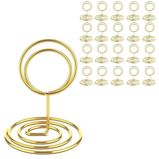 Radezon 20 Pcs Gold Table Number Holders, 2.5-Inch Place Card Holders With Widened Base, Wire Photo Stands for Tables, Name Menu Clips for Wedding Reception, Centerpieces and Events