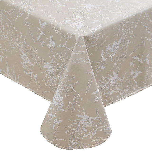 Heavy Duty Vinyl Tablecloth with Flannel Backing Waterproof Oil-Proof Plastic Table Cloth Stain-Resistant Wipeable Rectangle or Square Table Cover for Indoor and Outdoor (Beige Leaf,60x84 Inch)