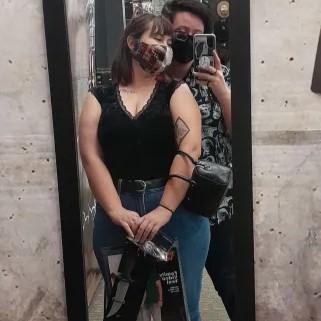 This was our first trip to Spirit Halloween together in prep for our first con together!