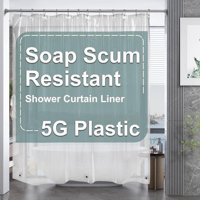 AmazerBath Clear Shower Curtain, 72x72 Plastic Shower Curtain, PEVA Waterproof Shower Curtain, Medium Weight Shower Curtains for Bathroom with 3 Weighted Magnets and 12 Rustproof Grommet Holes