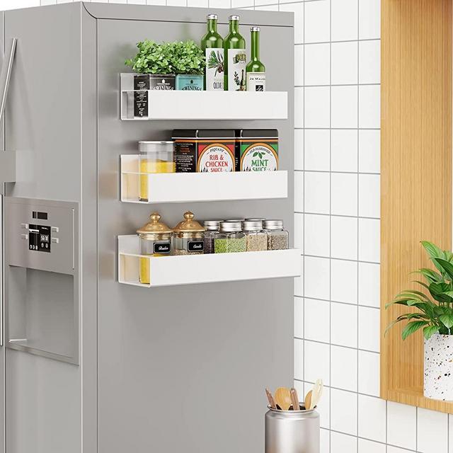 Vetacsion 3 Pack Moveable Fridge Magnetic Spice Racks,Metal White