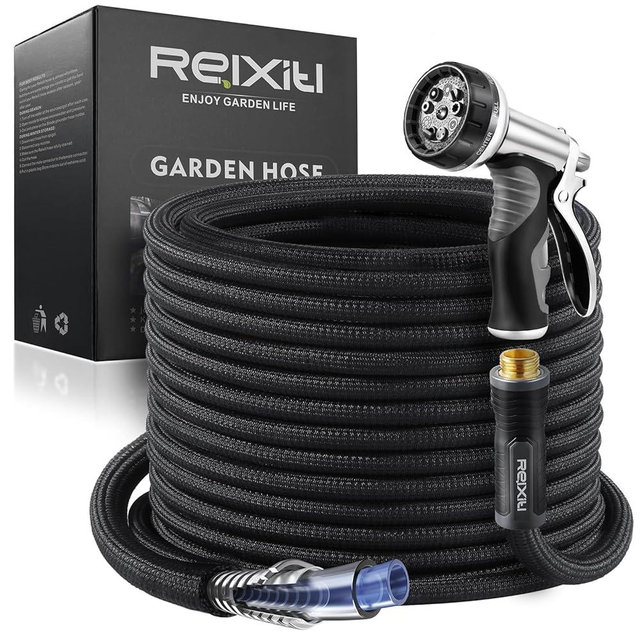 Relxitl Garden Hose, Flexible Water Hose, Ultra Lightweight Non-Expanding hose with 10 Function Sprayer, Leak proof, Pressure Resistant for Yard, Outdoor (Black, 50FT*2)