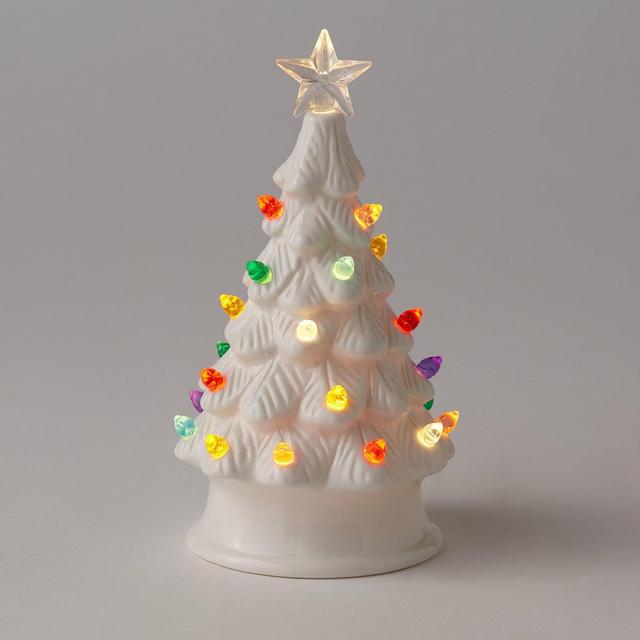 6.875" Battery Operated Lit Ceramic Christmas Tree White - Wondershop™