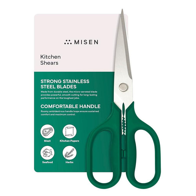 Misen Heavy Duty Kitchen Shears - Comfortable Ambidextrous Scissors for Meat, Poultry, Herbs & More - Easy to Clean - German Stainless Steel - Large | Green
