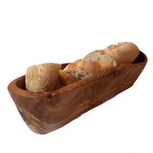 Rustic Olive Wood Bread Basket | Artisan Crafted Serving Bowl for French and Italian Breads and Fruits | 13.8 Inches