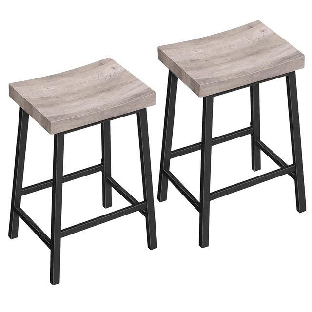 MAHANCRIS Bar Stools, Counter Height Bar Stools Set of 2, 23.7 Inch Saddle Stools with Footrest, Kitchen Stools, Industrial Style, for Dining Room, Counter, Bar, Greige BAHG0801