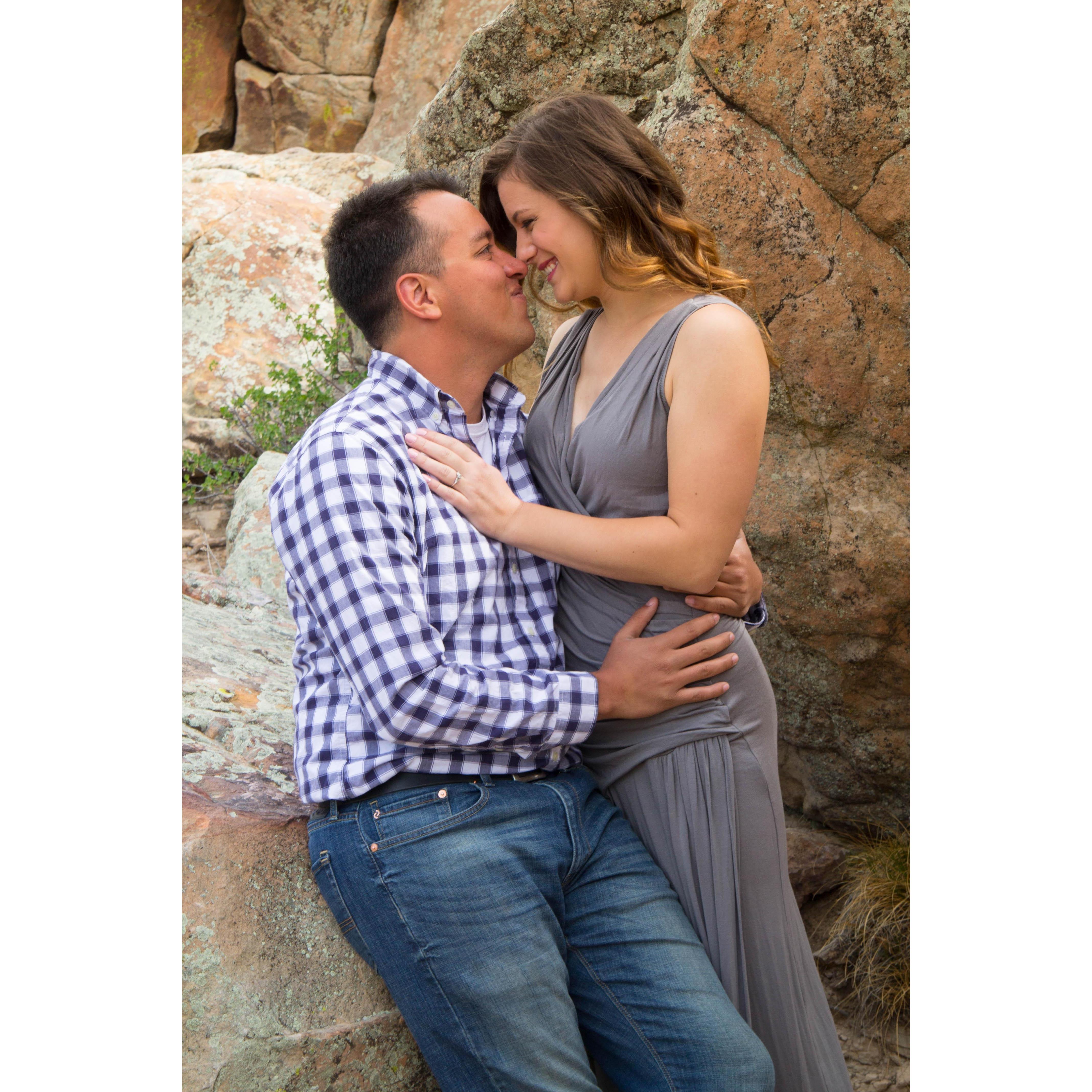At the beginning of our courtship, we would sometimes end dates at Horsetooth Resevoir. We would climb on top of a large rock to stargaze and talk. 
[Engagement session, Horsetooth Resevoir].