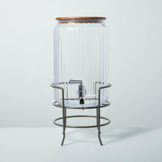 256oz Ribbed Plastic Beverage Dispenser with Stand & Lid - Hearth & Hand™ with Magnolia