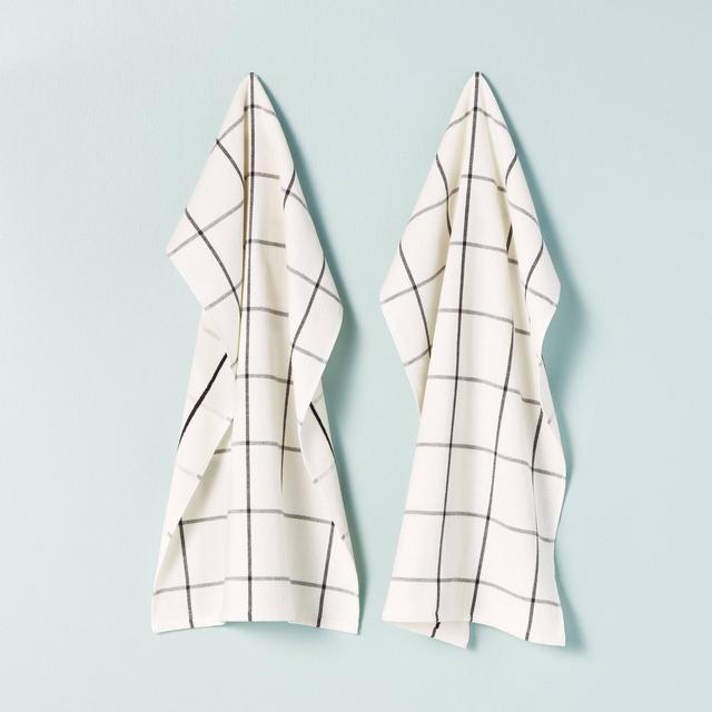 2ct Grid Lines Terry Kitchen Towel Set Cream/Gray - Hearth & Hand™ with Magnolia