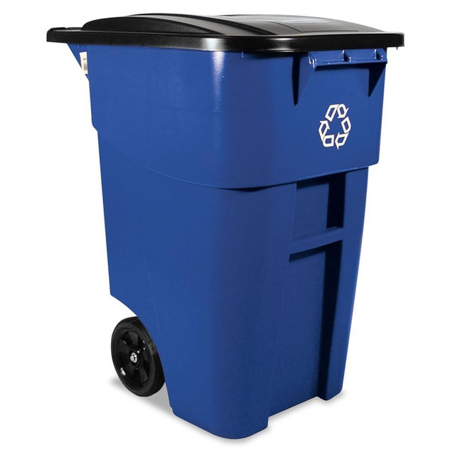 Rubbermaid 9W2773BLU Brute Recycling Rollout Container - 50 Gallon, Square, Blue, Plastic