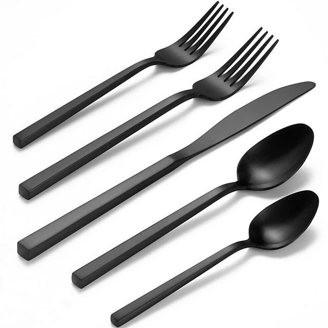 Alata Cube Matte Black 20-Piece Forged Silverware Set Stainless Steel Flatware Set,Service for 4, Satin Polished Cutlery Set,Dishwasher Safe