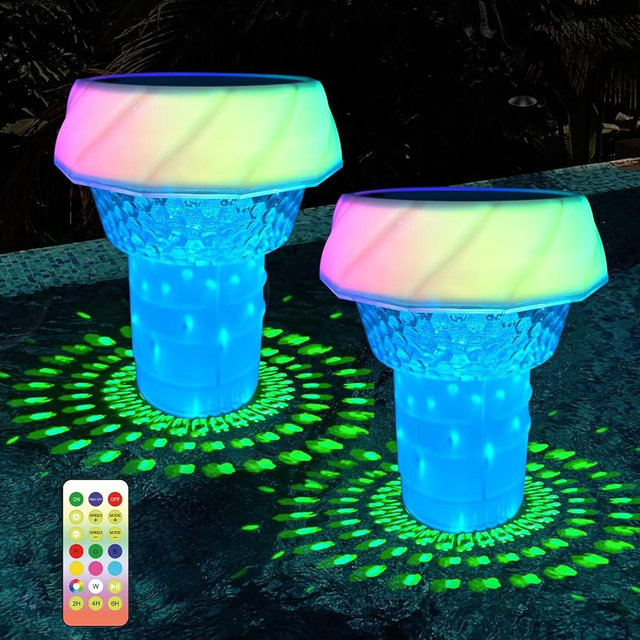 2025 Upgrade Solar Pool Chlorine Floater, Swimming Pool Chlorine Tablet Floater with Colorful Light, Floating Chlorine Dispenser for Pool Fits 4×3inch Tablets, Adjustable Flow Pool Tablet Holder 2Pack