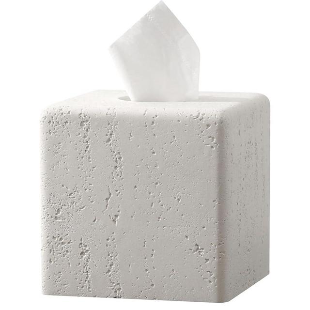 Haocoott Tissue Box Cover Square, Resin Facial Tissue Holder Covers Toilet Paper Holder Decorative Travertine Paper Dispenser Home Decor for Bathroom Bedroom Living Room Office (Cream)