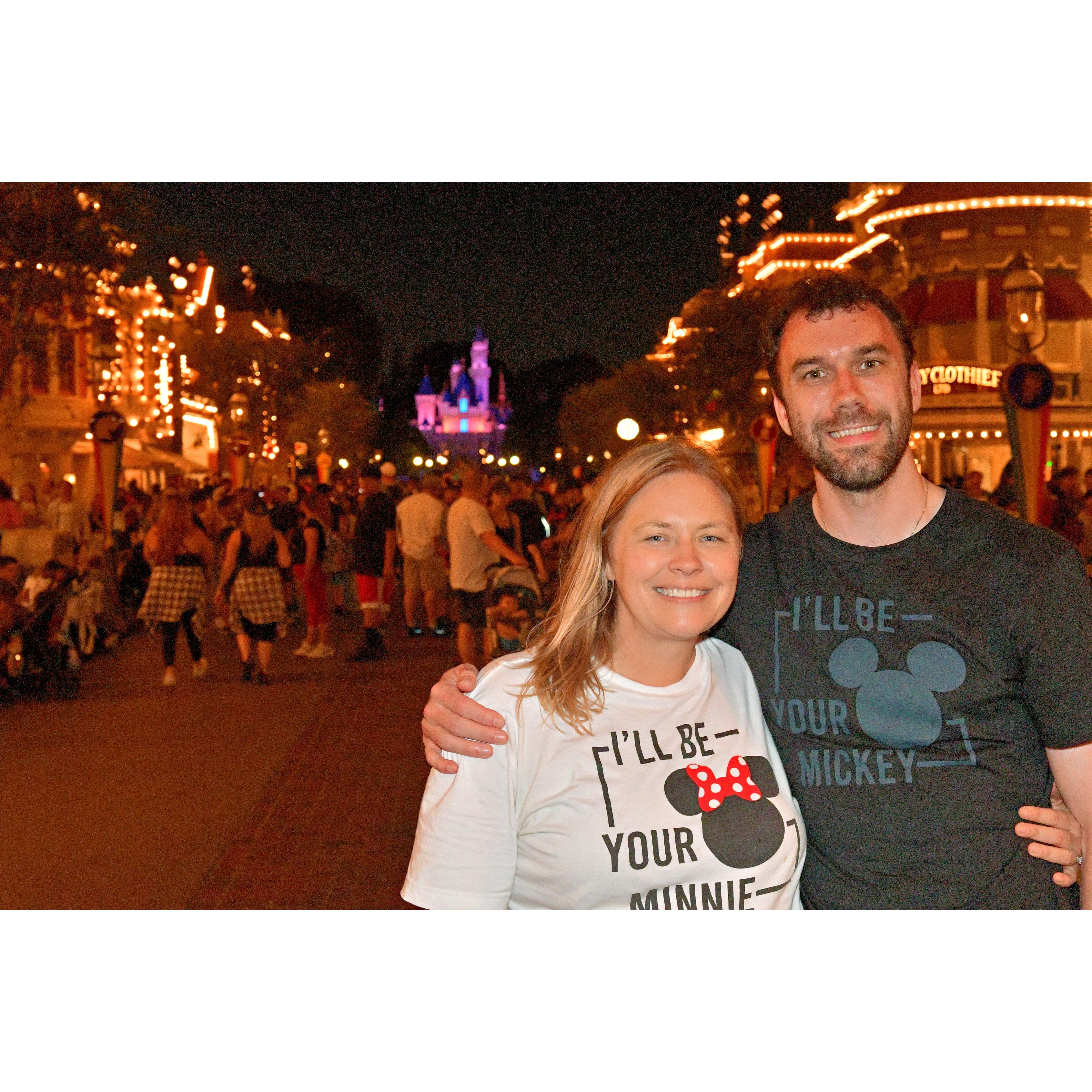 Michele and Tim on Mainstreet in Disneyland as they wait for the fireworks and light show. This was one of the things Michele was most looking forward to. They were able to watch night shows each night