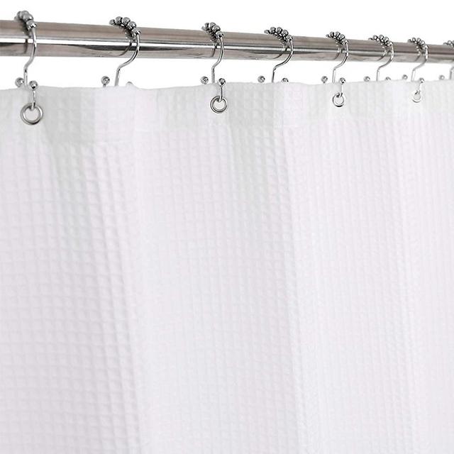 Barossa Design Extra-Long Shower Curtain 80" Height - Honeycomb Waffle Weave & Cotton Blend, Hotel Luxury & Spa, Heavy Weight Fabric, Washable - White, 72x80