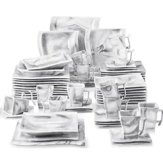 MALACASA Flora 60-Piece Porcelain Dinnerware Set, Service for 12 - Marble Grey - 60 Piece