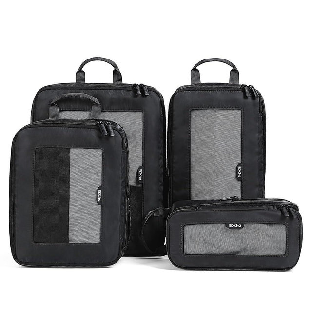 EPICKA TripCozy Compression Packing Cubes - 4 Set Durable Travel Organizer Bags with Mesh Top, Expandable Travel Accessories for Carry on, Luggage, Suitcase, Backpack (Dark Grey)