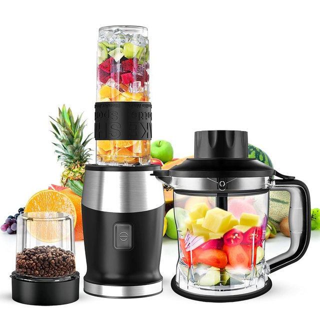 Goelunmy Blender and Food Processor Combo, Blender for Shakes and Smoothies, Personal Blender Small Blender, Suitable for Kitchen, Home, 700W Electric Blender with Mixer Grinder/Blender/Chopper