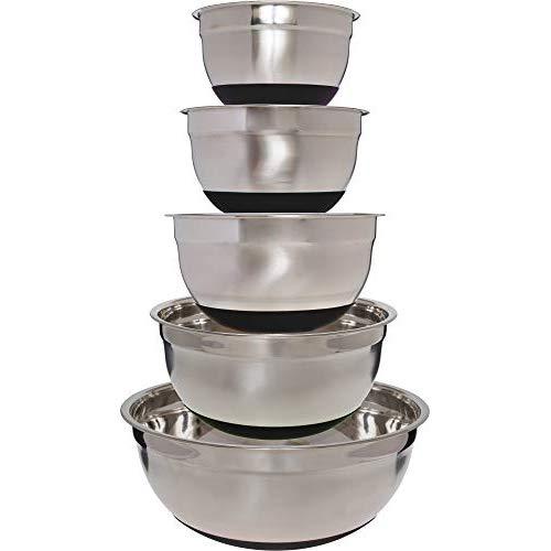 Stainless Steel Mixing Bowls (5 Piece Set) - Black Non-Slip Base - Easy to Clean, Premium Nesting Bowls (1.5 2.0 2.5 3.5 & 7.0 QT)