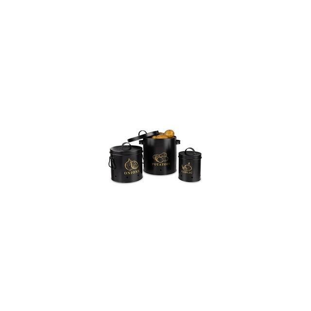 Potato, Onion & Garlic Kitchen Storage Canisters, Set of 3, Farmhouse Collection Black