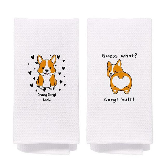 NEGIGA Funny Corgi Butt Cute Corgi Kitchen Towels and Dishcloths Sets 24x16 Inch Set of 2,Crazy Corgi Lady Decor Decorative Dish Hand Tea Bath Towels for Kitchen Bathroom,Dog Lovers Corgi Mom Gifts