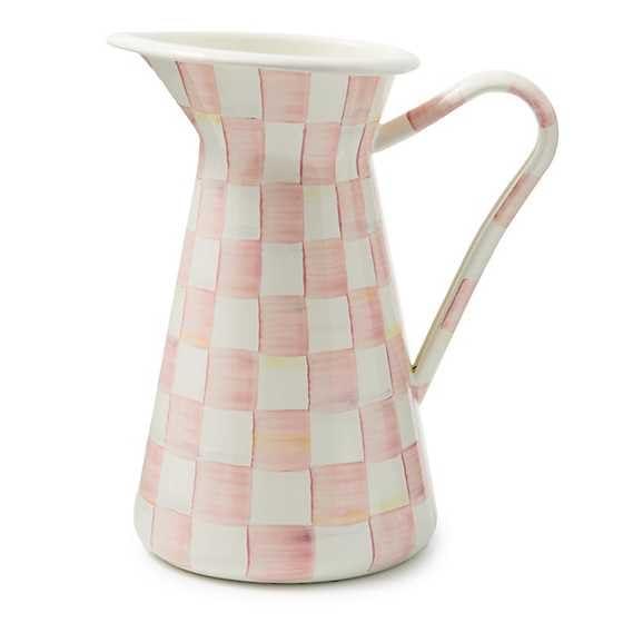 MACKENZIE-CHILDS Practical Enamel Pitcher with Spout, Drink Pitcher for Iced Tea or Water, Flower Vase, Large, Pink-and-White Rosy Check
