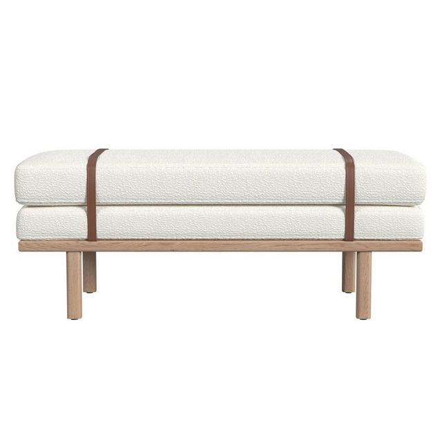 Upholstered Bench with Wood Base Cream Boucle - HomePop