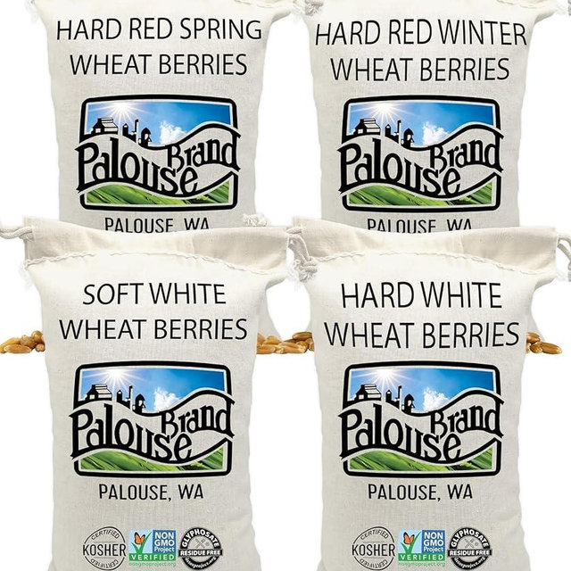Palouse Brand Certified Glyphosate Residue Free | Soft White and Hard White Wheat Berries | Hard Red Spring and Winter | 12 LBS (4-3 lb bags)