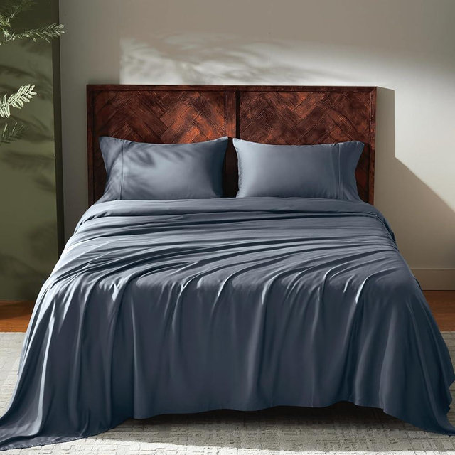 GOKOTTA 4-Pcs King Size Sheets Set, 100% Rayon Derived from Bamboo, 16 Inch Deep Pocket King Sheets with Elastic Corner Straps, Cooling Sheets for Hot Sleepers - Silky Soft & Breathable - Stone Grey