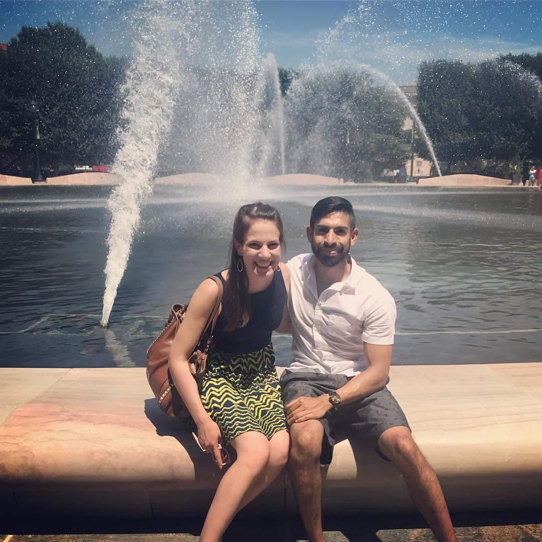 This is our very first picture together! Ana's family came and visited from Connecticut and Kush and Ana met them at the Sculpture Garden in downtown DC before meeting up with friends at the Wharf!