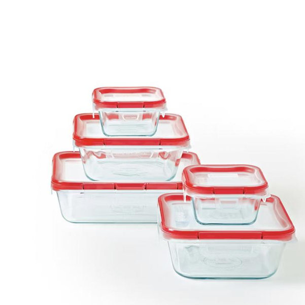 Pyrex 10pc FreshLock Glass Storage Set: Heat & Break-Resistant, Microwave & Dishwasher Safe, Glass Containers with Lids
