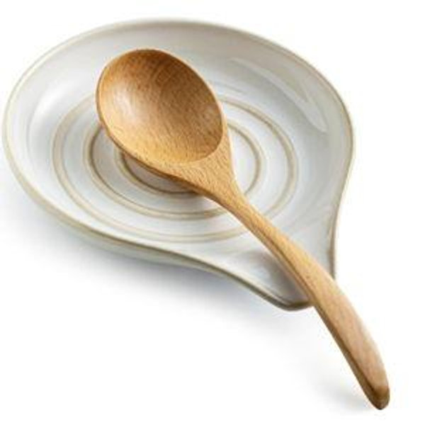 LAUCHUH Spoon Rest, Large Ceramic Spoon Holder for Kitchen Counter Spatula Rest Heat-Resistant Spoon Rest for Stove Top Cooking Utensil Holder, Farmhouse Kitchen Décor for Father's Day, Cream, 5 Inch