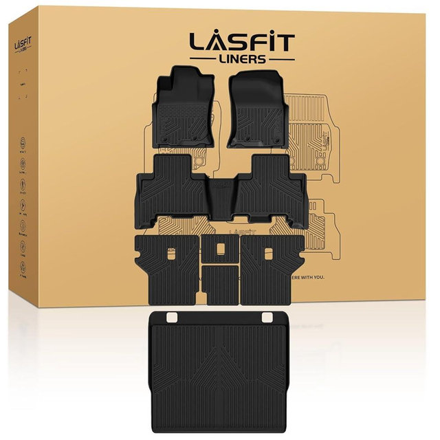 LASFIT Floor Mats&Cargo Mat for Toyota 4Runner 2013-2024 (Only for 5 Seats) Backrest Mats All Weather TPE Mats Custom Fit Floor Liners for Toyota 5th gen 4 Runner 1st & 2nd Row Full Set Car Mats