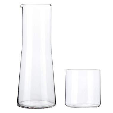 Lily's Home Bedside Night Water Carafe with Tumbler Glass, Easy Pour Spout for No-Mess Use in Bedroom, Bathroom, or Kitchen, Use Cup as Lid, Lead Free Glass. 8.5 inch Tall (16 Ounces)