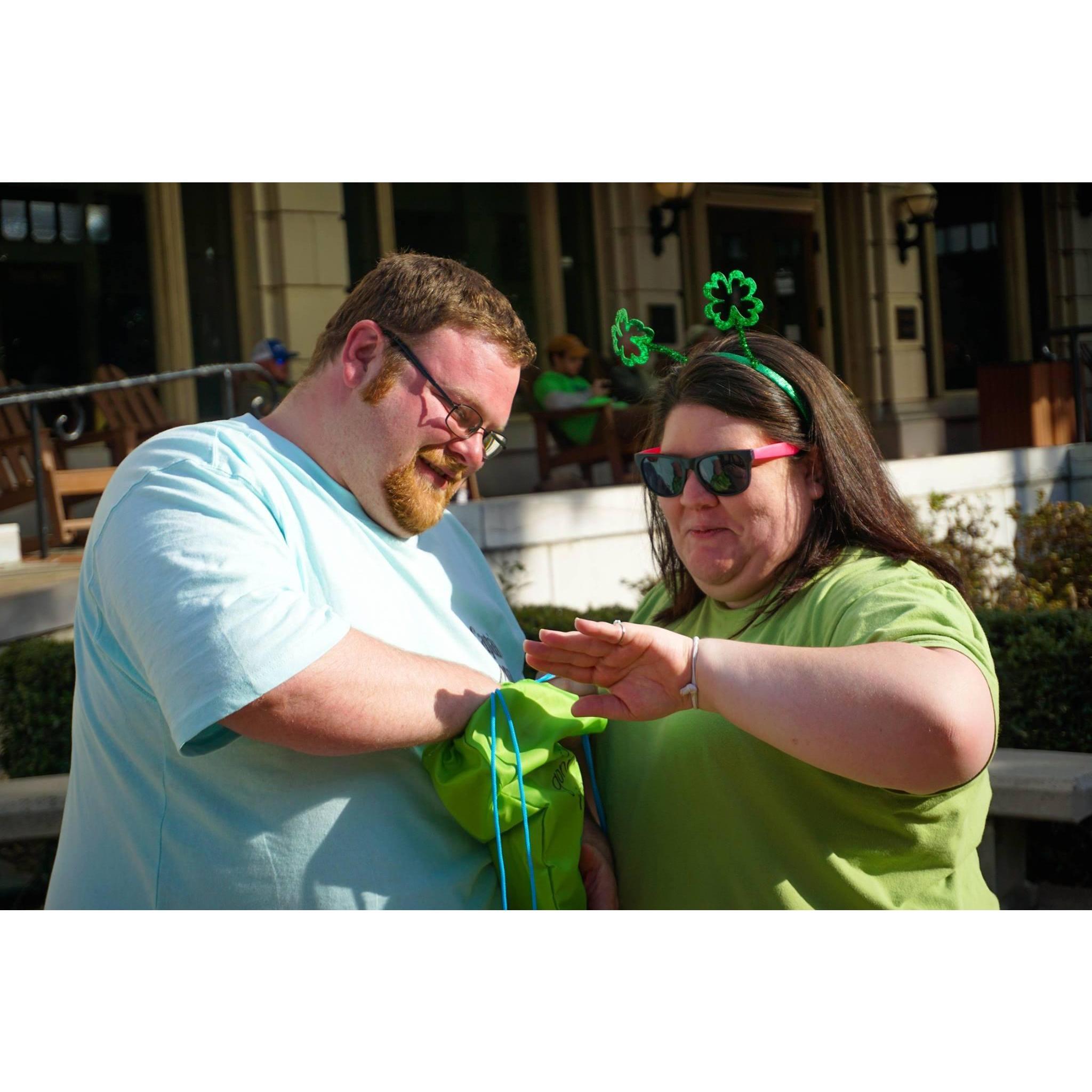 Eric was telling Amanda the significance of the ring.  He took his grandmother's and great-grandmother's diamonds and made a new ring for her with a diamond he added.
