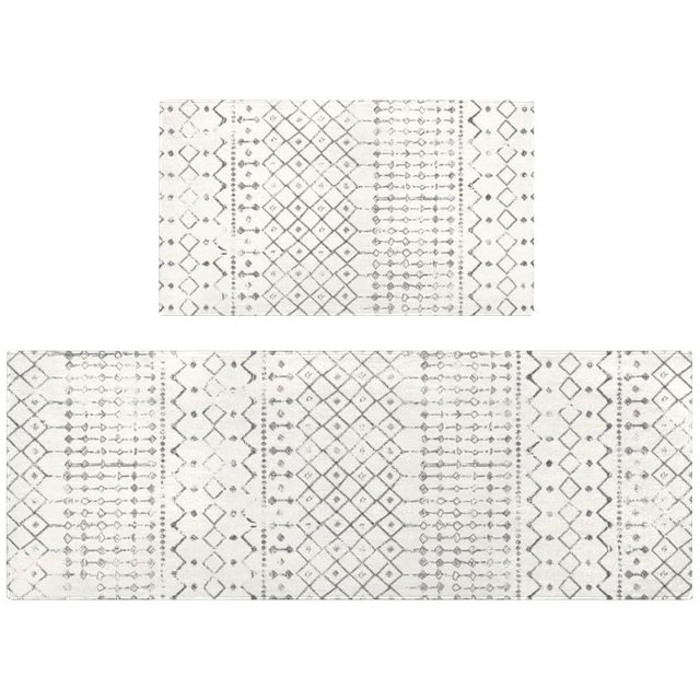 puwbnhj Kitchen Rugs and Mats Non Skid Washable Set of 2,Boho Moroccan Modern Farmhouse Faded Bohemian Runner Rug with Rubber Backing for Kitchen Decor and Accessories (Off-White 17"x47"+17"x30")
