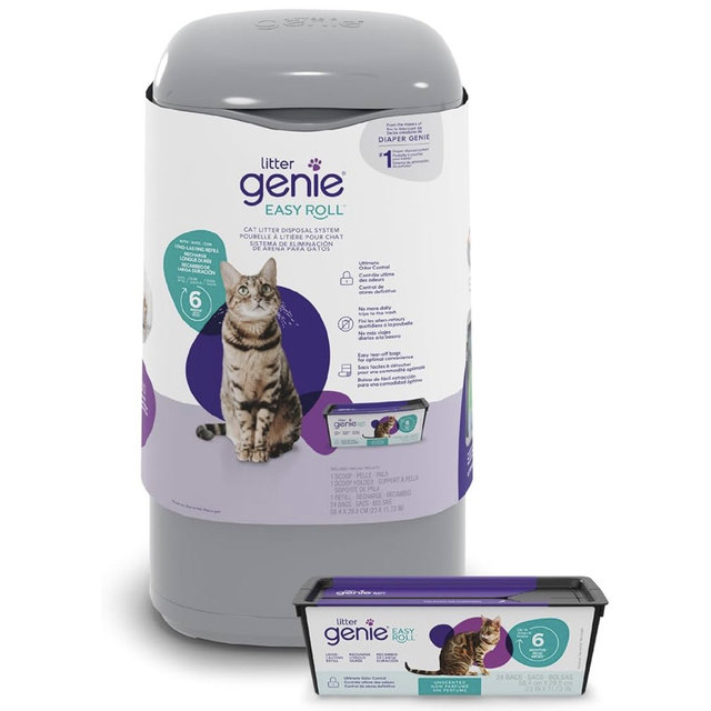 Litter Genie Easy Roll Cat Litter Disposal Pail | Odour Control, Refill Bags & Scoop