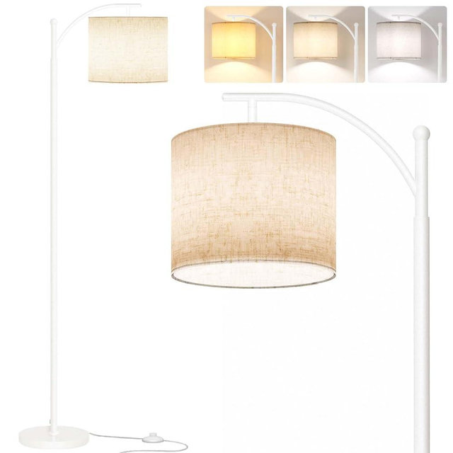 SUNMORY Arc Floor Lamp, Modern Floor Lamp with 9W 3 Color Temperatures Bulb, Metal Standing Lamps with Adjustable Hanging Lampshade, Tall Floor Lamps for Living Room, Bedroom, Office (White)