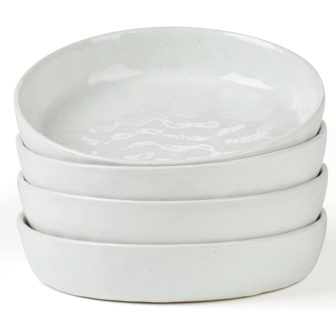 famiware 4 Pieces Pasta Bowls Set, 8.5 inch Salad Bowls, Large Capacity, Bowl Sets with Brown Speckled Perfect for Your Friend for Housewarming, Thanksgiving, White