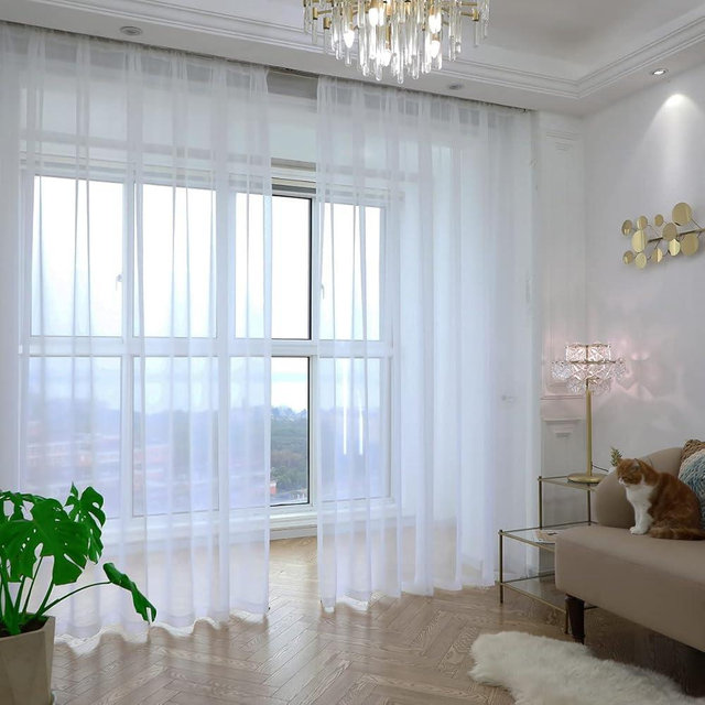 PHILEASY Window Sheer Ivory Curtains 68 Inches Long 52 inches Width 2 Panels Sheer Curtains Sheer Curtain Clear Basic Rod Pocket Panel 15 Colors 16 Size for Bedroom Living Room Yard Kitchen