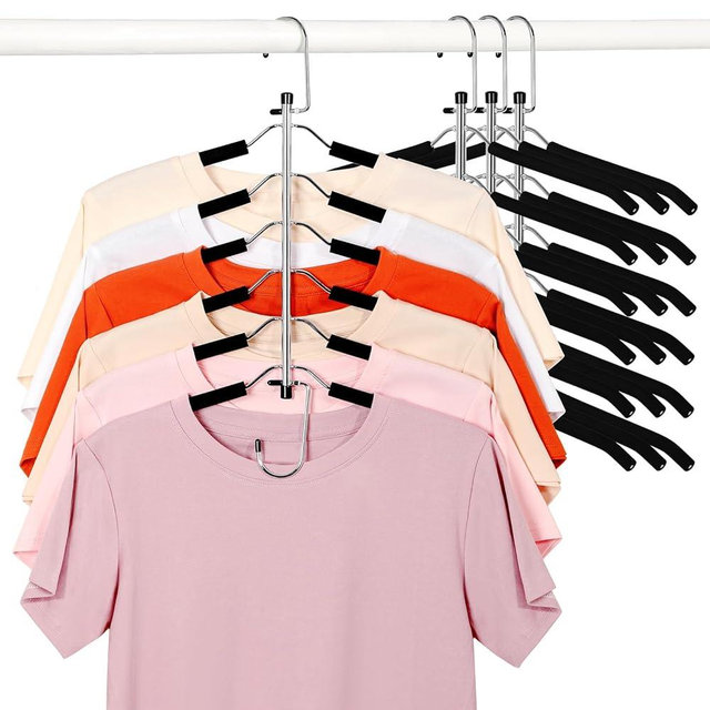 TOPIA HANGER Clothes Hanger Space Saving, 6 Tier Shirt Coat Hangers Space Saving No Bump Shoulder Hangers with No Slip Foam Padded Hangers Organizers and Storage for Men and Women 4 Pack-CT65B