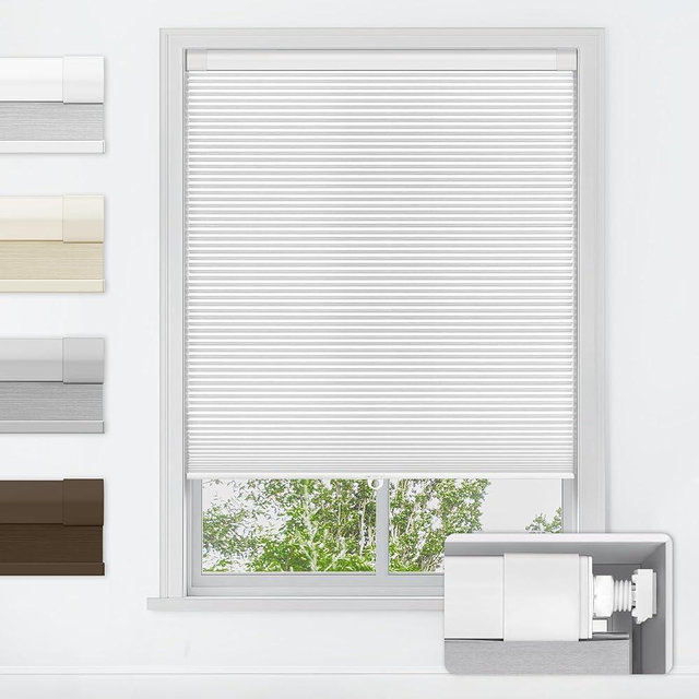 LazBlinds No Tools No Drill Cordless Cellular Shades, Blackout Light Blocking Honeycomb Shades for Home, Thermal Insulation Blinds for Windows, 46" W x 64" H, White