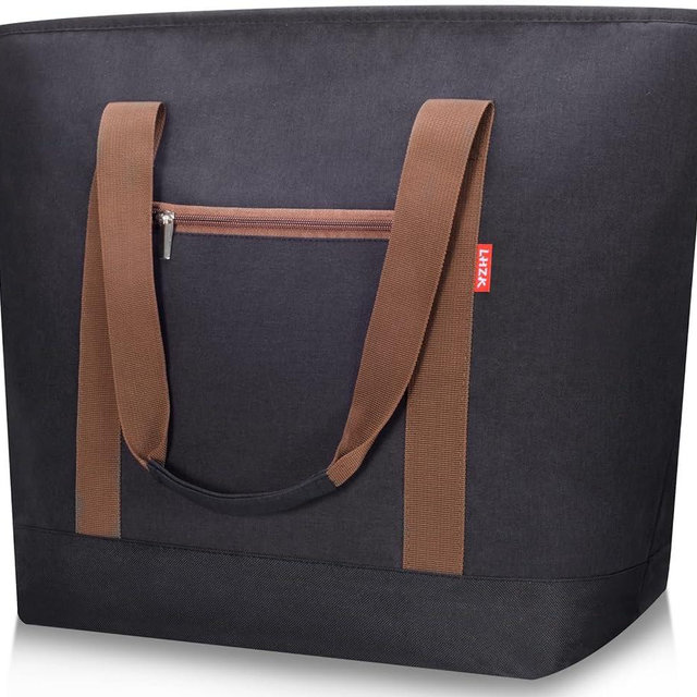 LHZK Jumbo Insulated Cooler Bag with Thermal Foam Insulation, Premium Quality Cooler Tote Bag with Zipper, Insulated Hot Cold Bag for Food Transport, Picnic, Travel, Beach (X-Large-50L, Black)