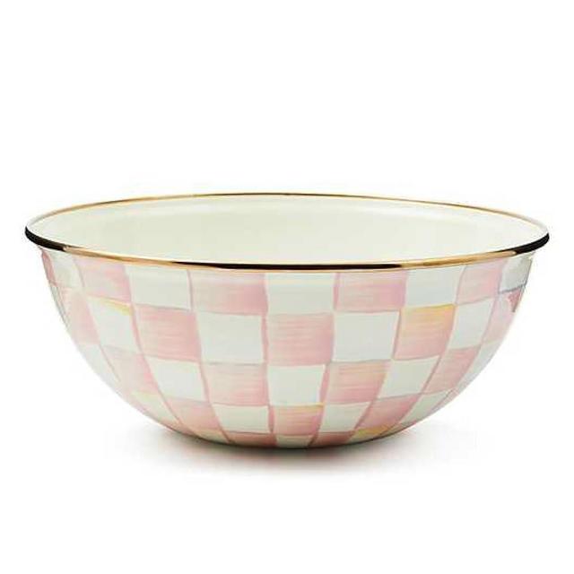 MACKENZIE-CHILDS Enamel Everyday Bowl, Serving Bowl for Entertaining, Medium, Pink-and-White Rosy Check