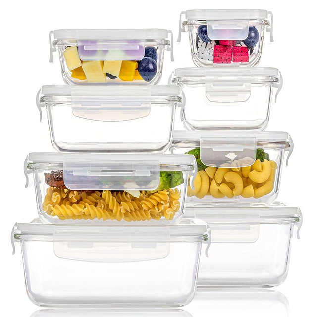 Vtopmart 8 Pack Glass Food Storage Containers with Airtight Lids, Glass Meal Prep Containers, Lunch Office Meal for Microwave, Oven, Freezer and Dishwasher, BPA Free