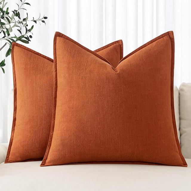 MIULEE Decorative Linen Pillow Covers 18x18 Inch Burnt Orange ​Boho Farmhouse​ ​Neutral Couch Throw Pillows for Bed Pack of 2 Accent Outdoor Pillowcase Modern Sofa Cushion Livingroom Home Decor