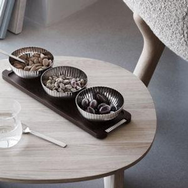 BERNADOTTE decorative tray with bowls in stainless steel and smoked oak