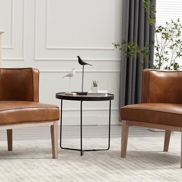 BESTANO Set of 2 Arm Accent Chair Barrel Accent Chair with Wood Legs, Brown Leather Comfy Barrel Round Side Chair Upholstered Reading Chairs with Back for Living Room Bedroom Living Room Chair, Brown