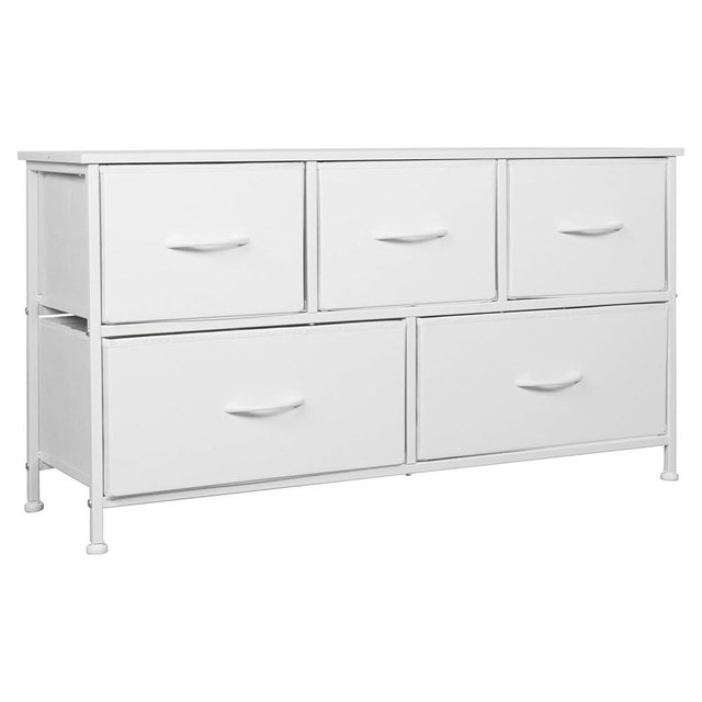 SHAWKEN Dresser for Bedroom with 5 Drawers,Fabric Dresser with One-Piece Steel Frame,Budget-Friendly Organizer for Closet, Hallway, Studio Apartment (Leather White)