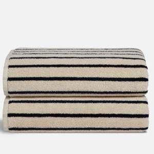 Super-Plush Turkish Cotton Bath Towels, Striped Midnight Navy Set of 2